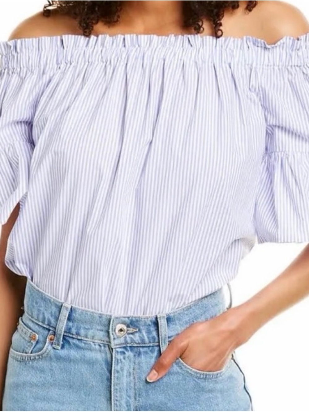 kate spade Light Blue & White Off-Shoulder Striped Blouse
